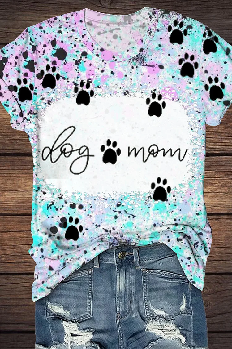 Dog Mom Round Neck Short Leeve T-shirt