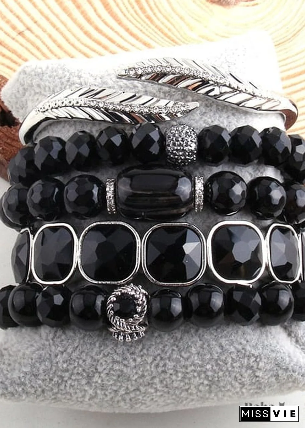 Boho Bracelet, RH Bracelet Set, Cubic Zircon Ball, Natural Stones Ball in Black and White