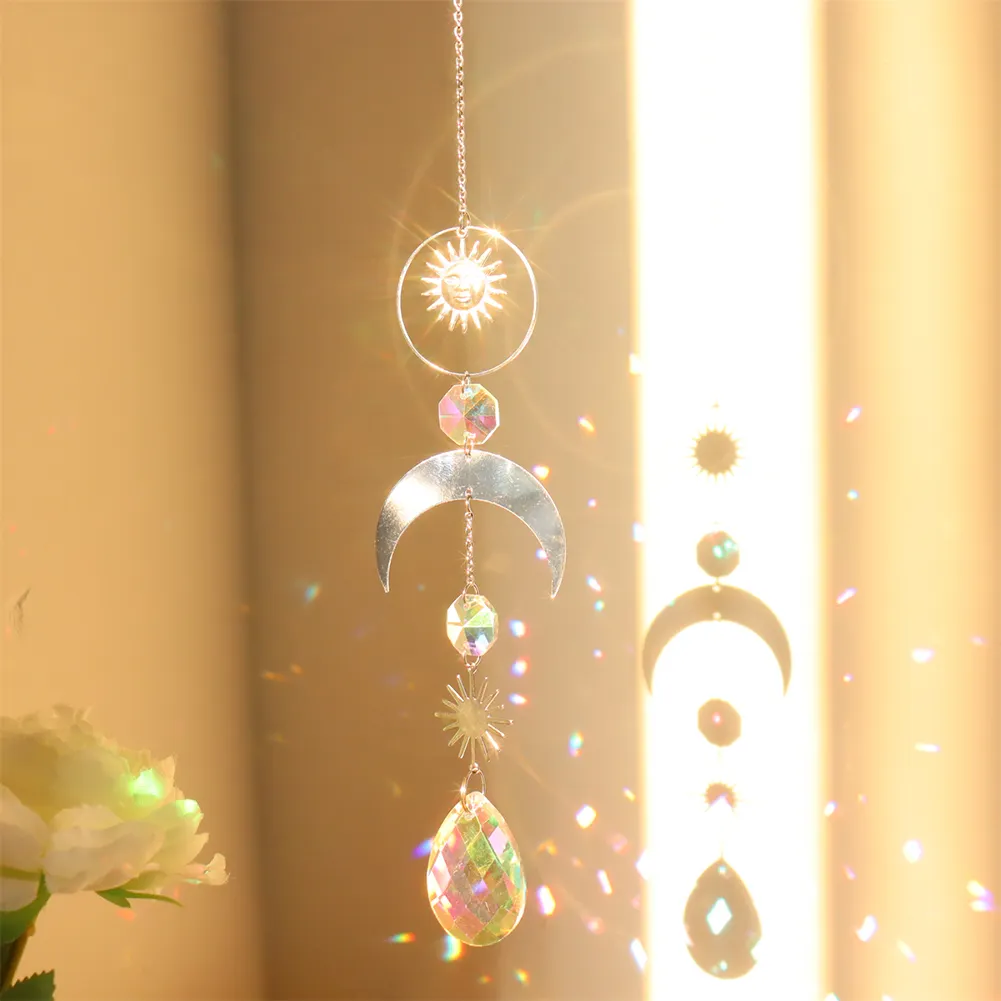 Wind Chime Crystal Catcher Hanging Ornaments Moon Prisms Home Room Pendant