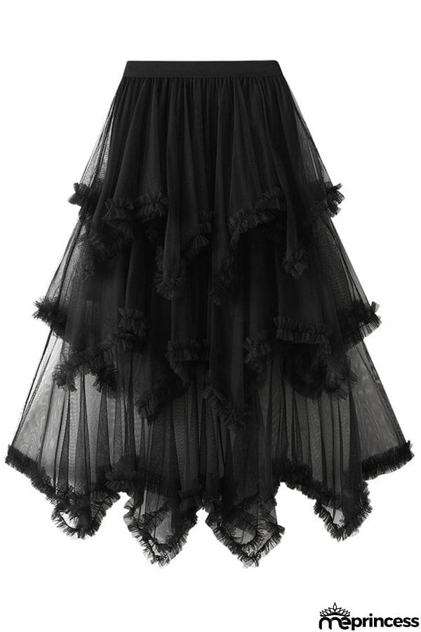 Cake skirt mid-length high waist big swing fluffy fairy gauze dress long skirt