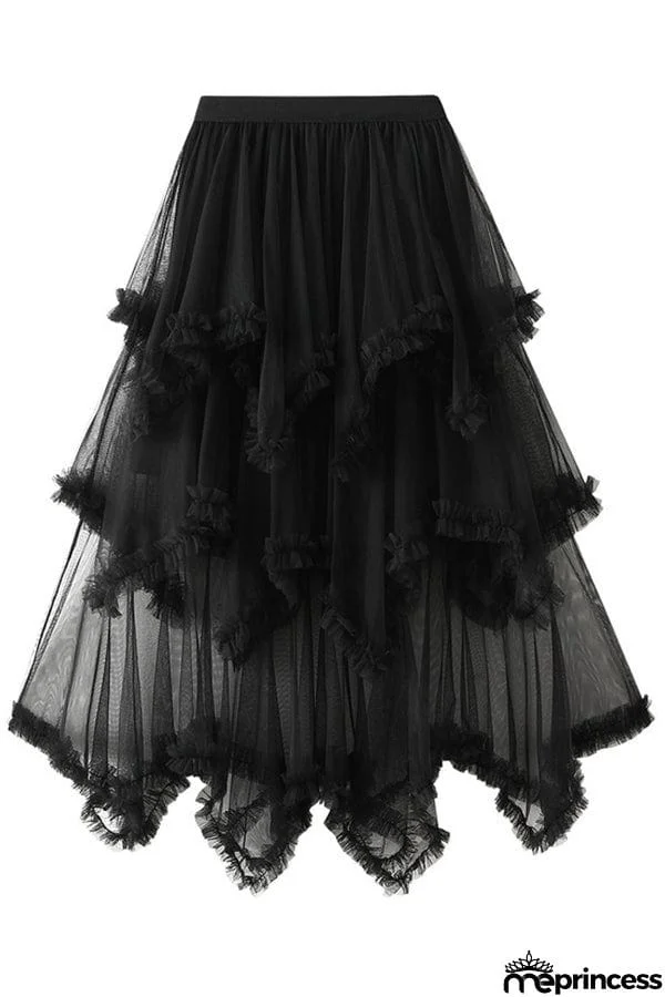 Cake skirt mid-length high waist big swing fluffy fairy gauze dress long skirt