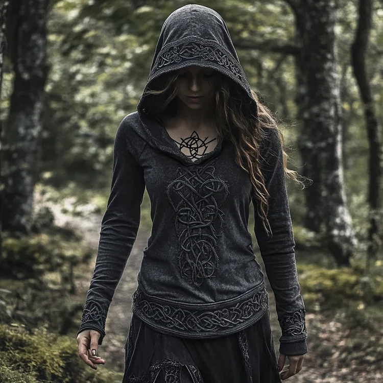 Women's Viking Jacquard Celtic Knot Art Hooded