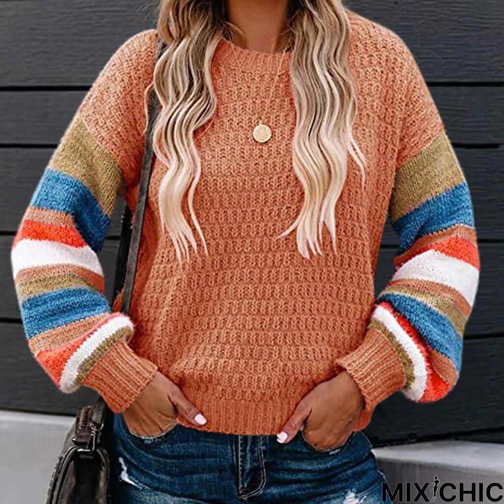 Knit sweater hot style stitching pullover sweater