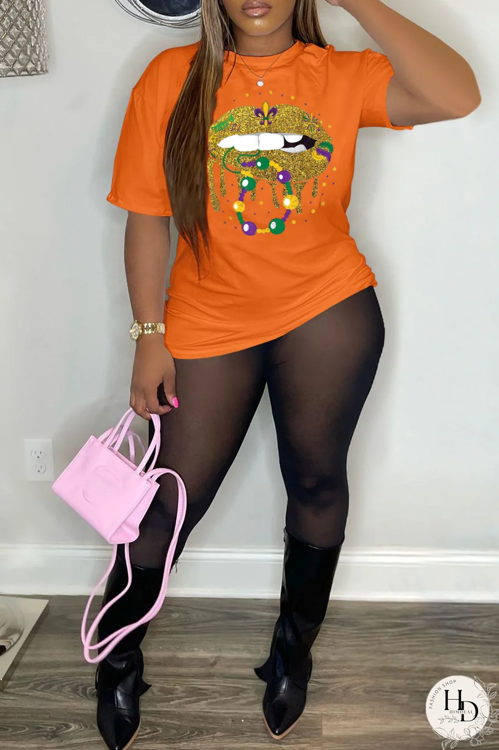 White Party Vintage Lips Printed Patchwork O Neck T-Shirts