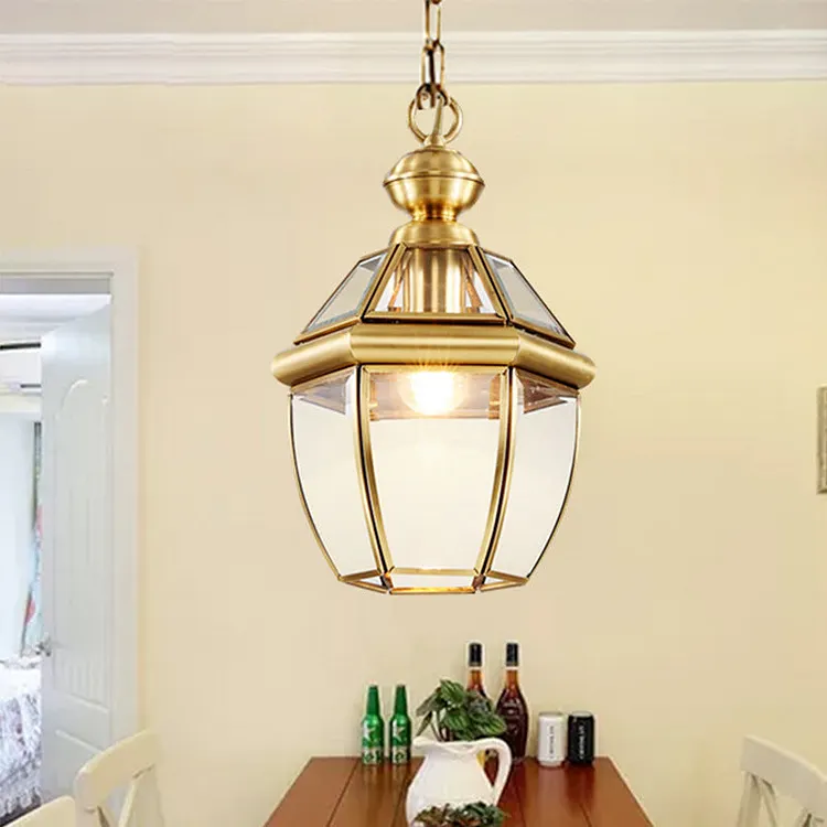 Modern Minimalist Oval Round Table Striped Copper Glass 1-Light Pendant Light For Bedroom