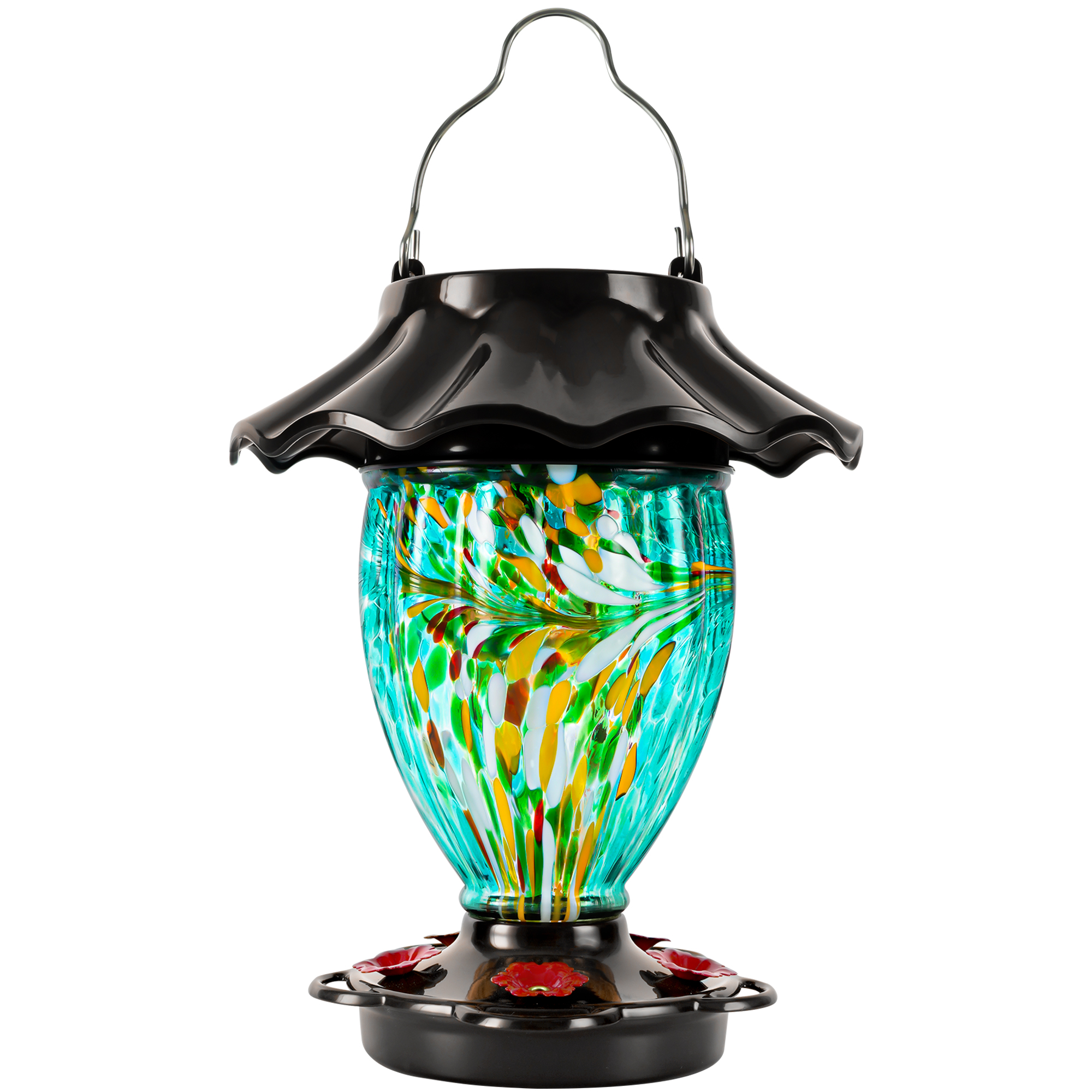 LUJII Solar Powered Hummingbird Feeder, 32 fl.oz, Trophy, Teal