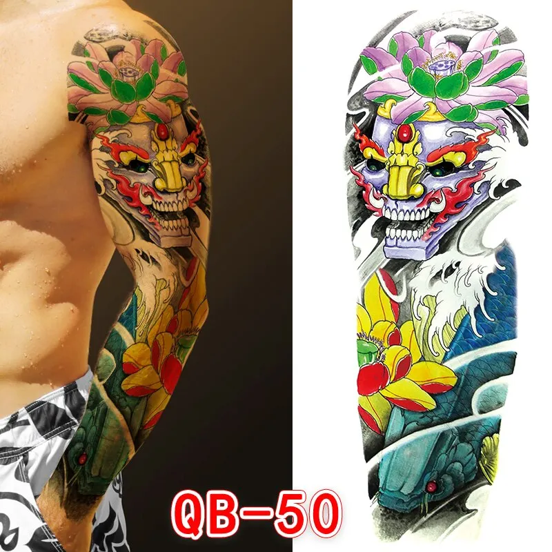 Sdrawing Men Temporary Tattoos Large Arm Sleeve Tattoo Sticker Dragon Tiger Fish Full Skull Totem Wolf Waterproof Fake Tattoo for Women