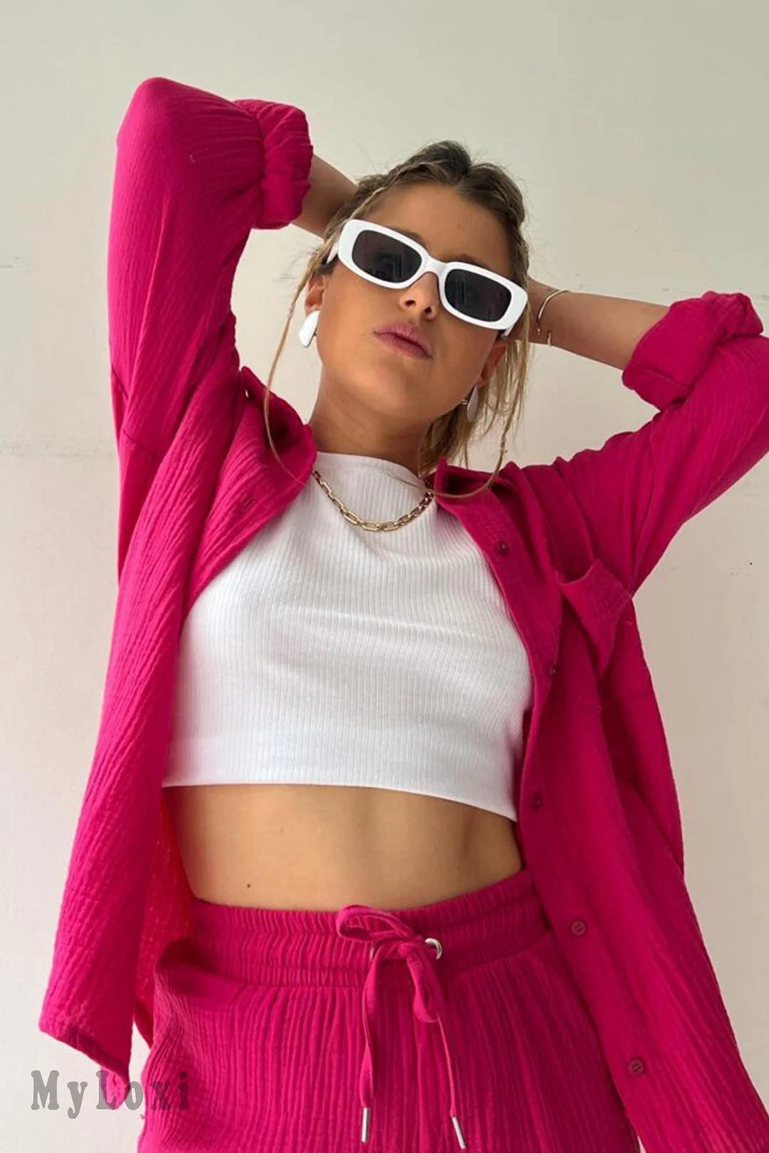 Long sleeve shirt short set