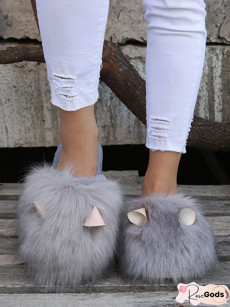 Cute Cat Ears Mohair Warm Fleece Indoor Slippers