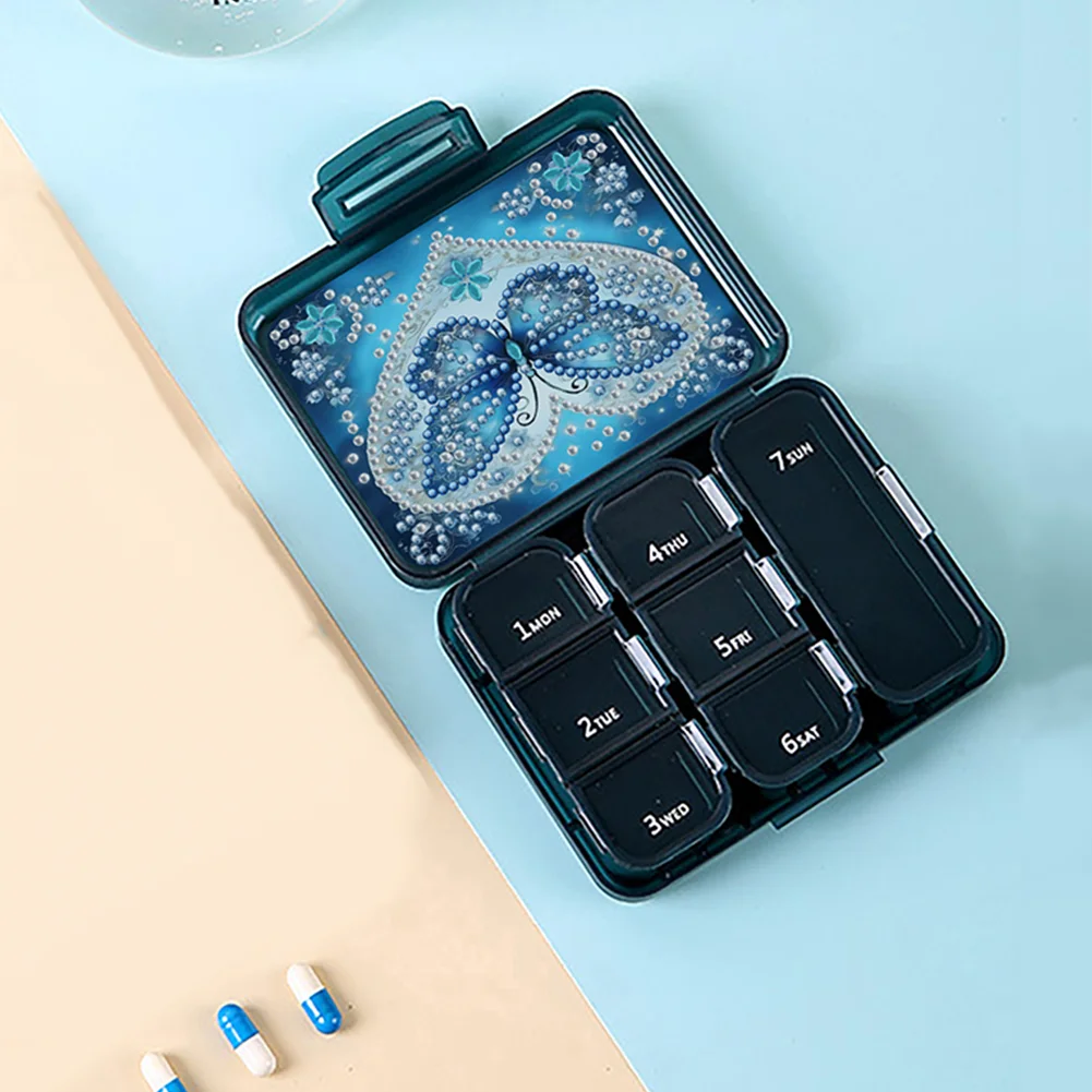 Butterfly Rhinestones Pill Storage Box Diamond Painting Pill Case for Art Craft
