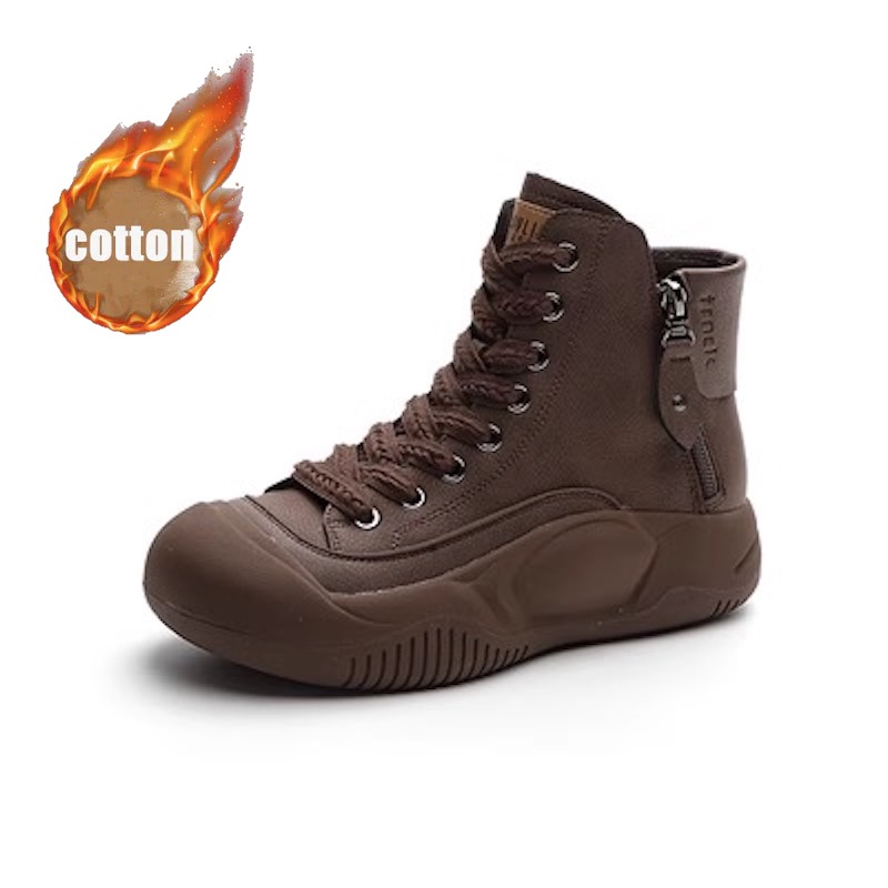 Cotton Warm Vintage High-top Cow Leather Ankle Boots DANRRIO.COM DANRRIO