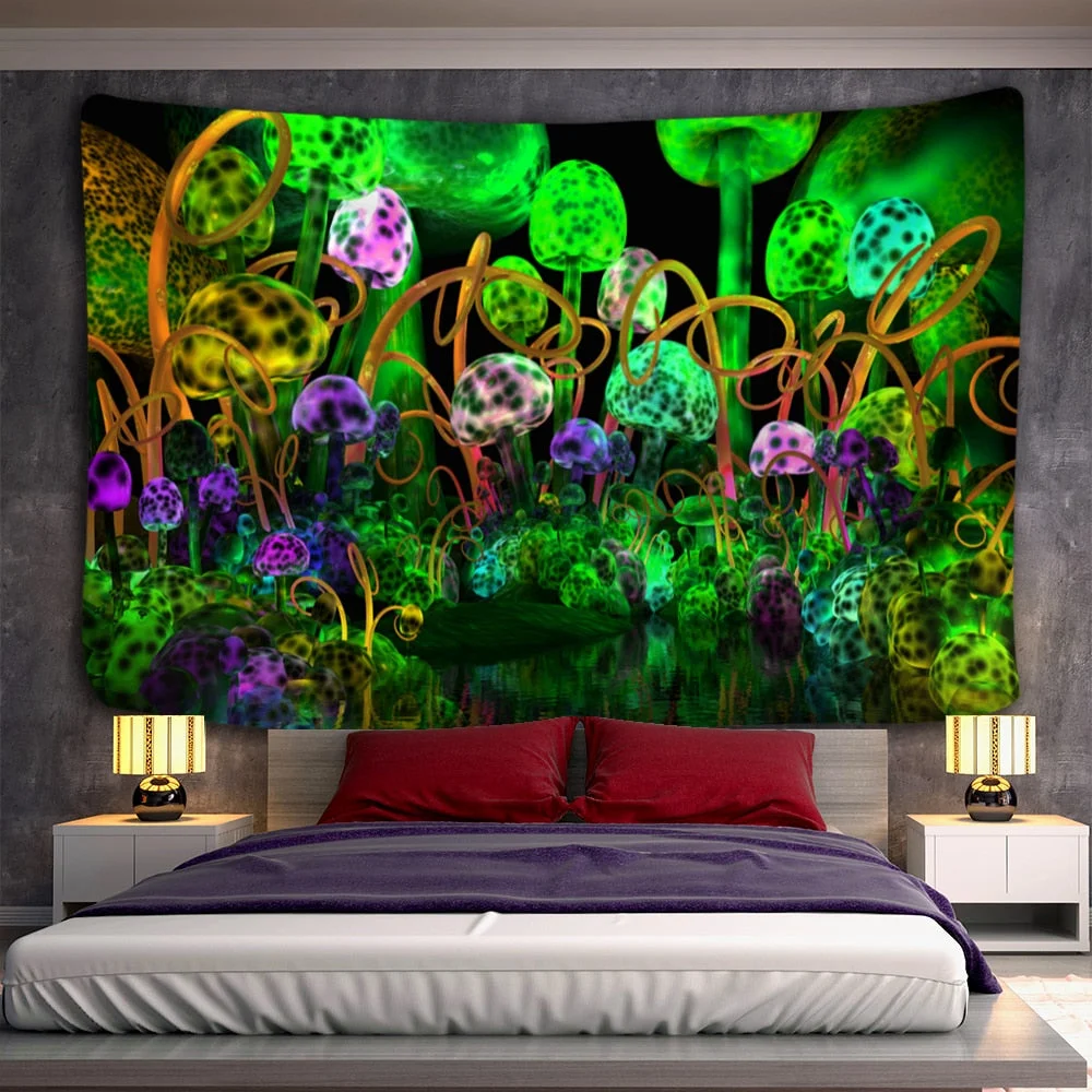Oil Painting Mushroom Tapestry Wall  Hanging Bohemian Style Psychedelic Witchcraft Mandala Home Decor