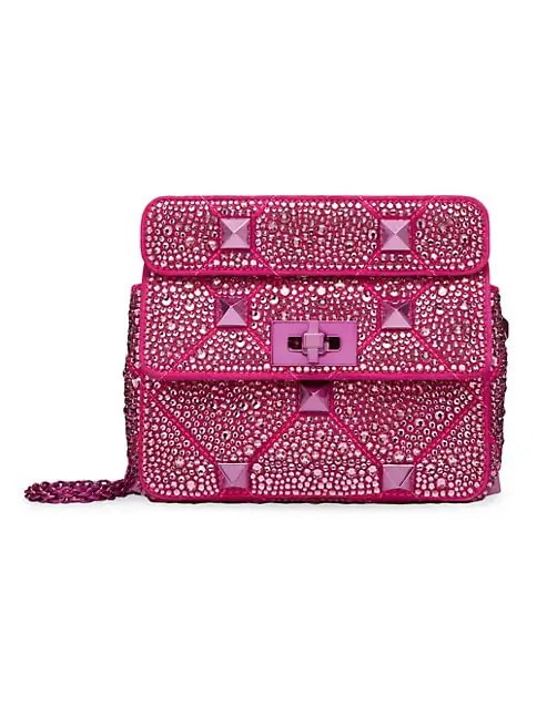 Valentino Garavani Small Roman Stud The Shoulder Bag Chain with Sparkling Embroidery