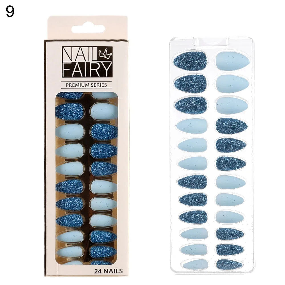 24/30Pcs/Set Reusable False Nail Tips Set Full Cover Shiny Matte Nail Tips With Designs Press On Nails Art Fake Extension Tips-Nail Inspo