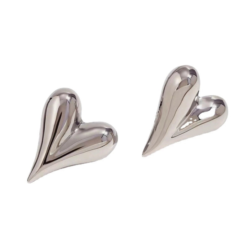 Titanium Steel Love Earrings Vacuum Plating Gold Simple Fashion Niche Design Women’s Water Drop Heart-shaped Earrings