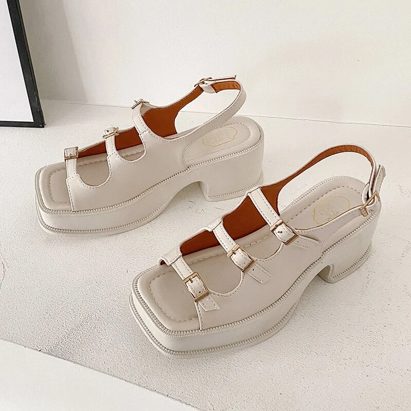 Canrulo Buckle Women Lolita Sandals Thick Platform Mary Janes Shoes 2022 Summer Fashion Slingback Women Shoes New Party Sandals