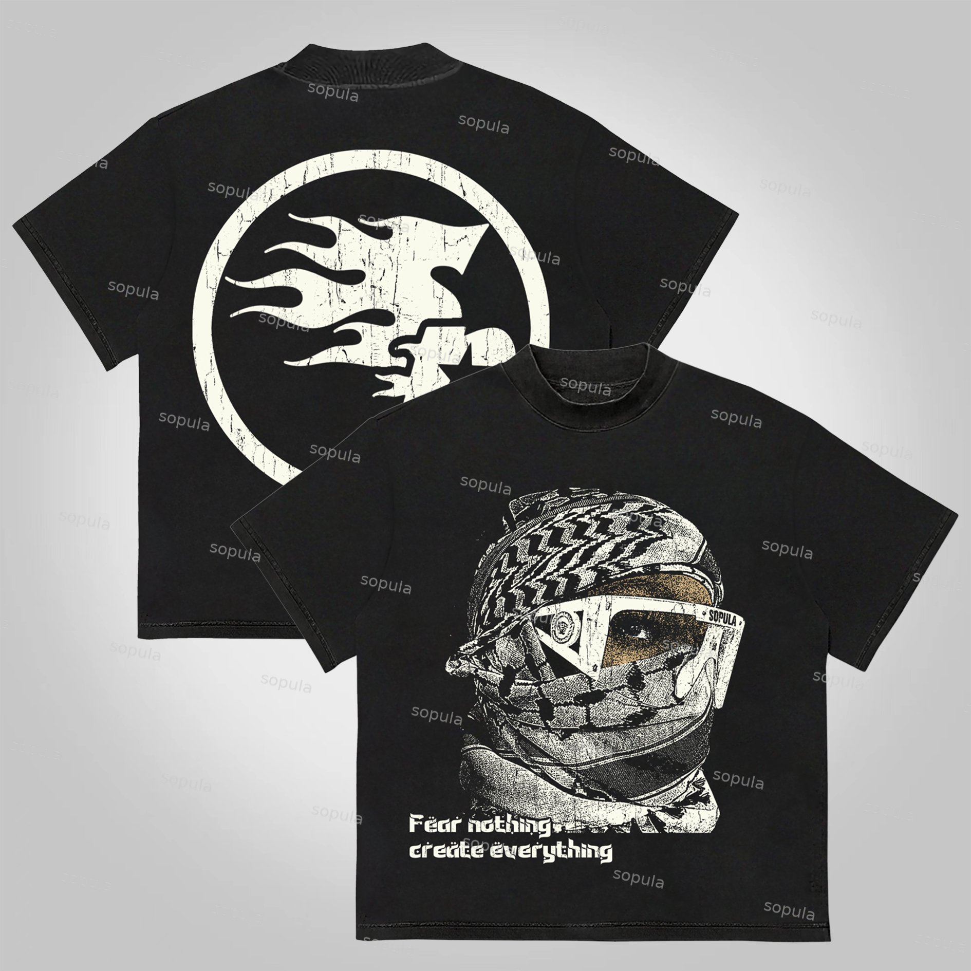 Sopula Fear Nothing, Create Everything Vintage Characters Cotton T-Shirt