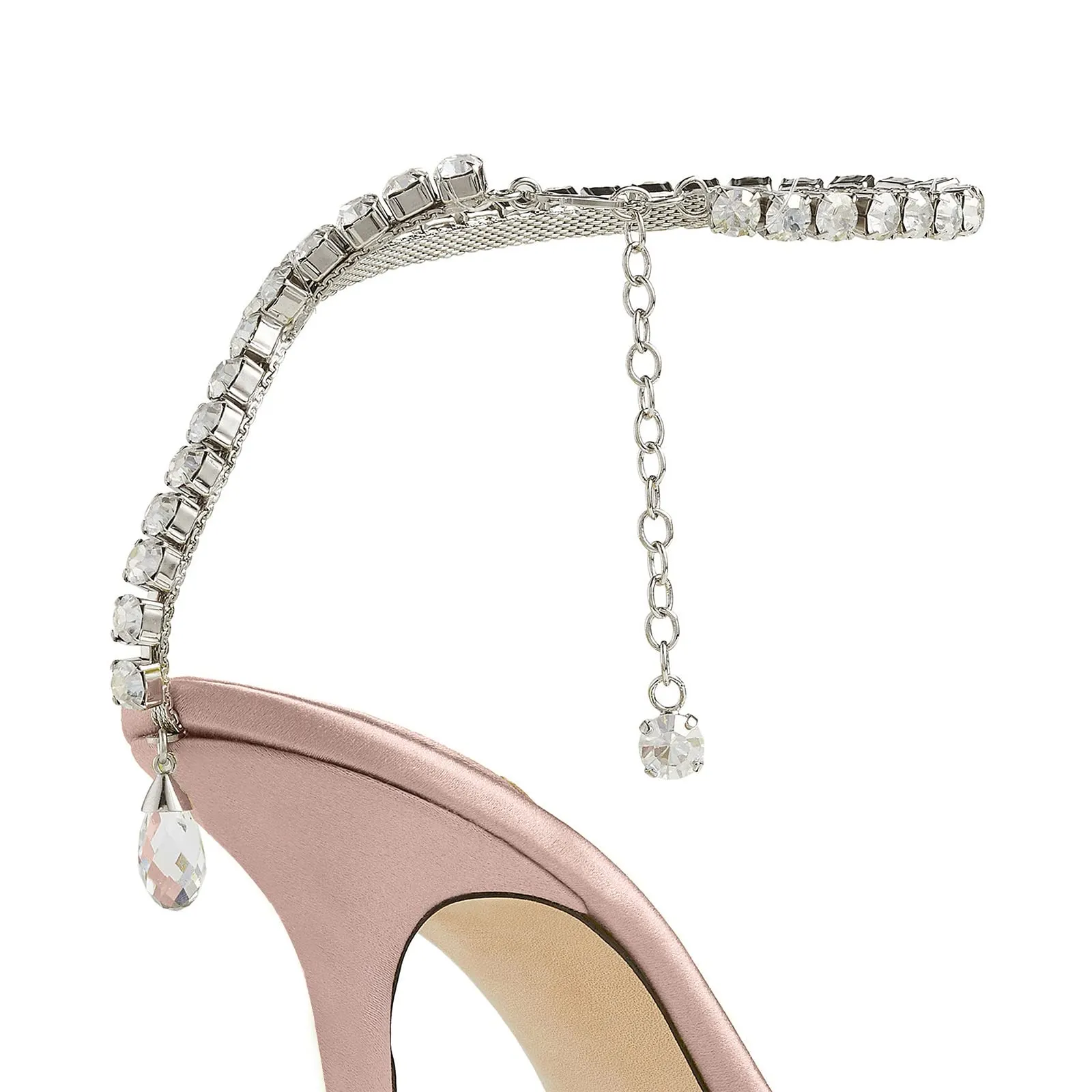 100mm Women's Sandals Crystal Chain Ankle Straps Rhinestones Buckle Heels Stiletto Satin Dress Shoes-vocosishoes