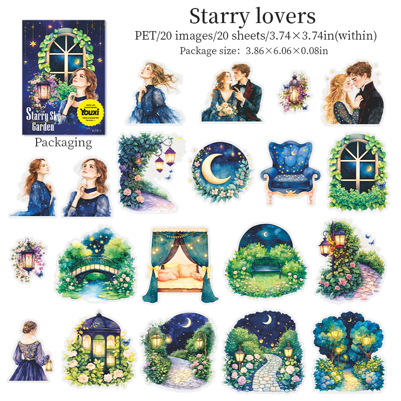 PET Sticker - Starry Sky Garden Series Vintage Plant Flower Character Landscape 