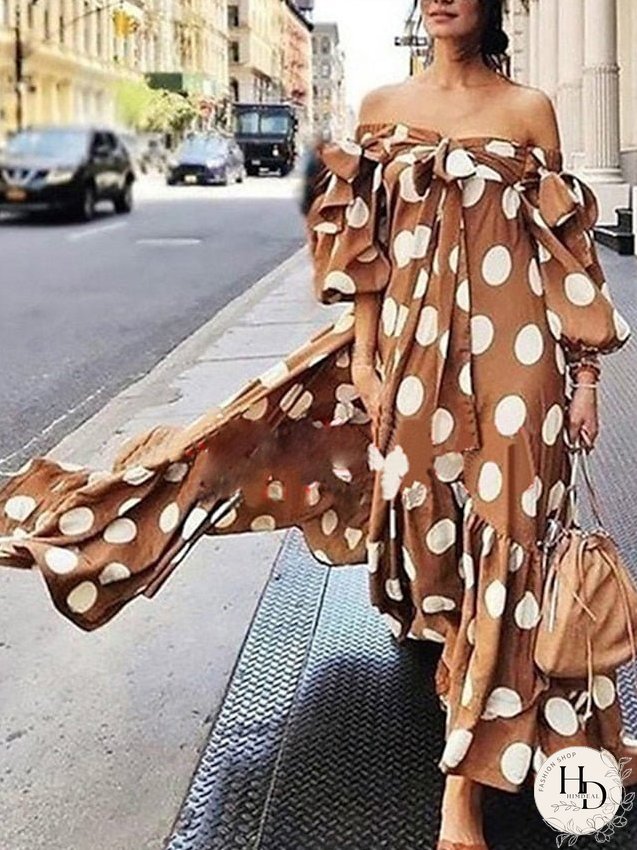 Casual Dress Swing Dress Long Dress Maxi Dress Black Red Brown Sleeveless Polka Dot Print Fall Autumn Off Shoulder Loose Fit S M L XL XXL XXXL 4XL 5XL for Women