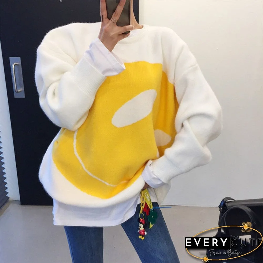 Young Chic Korean Style Patchwork Sweater Winter Thick Loose Oversize Sweater All-Match Sweet Streetwear Knitwear Winter