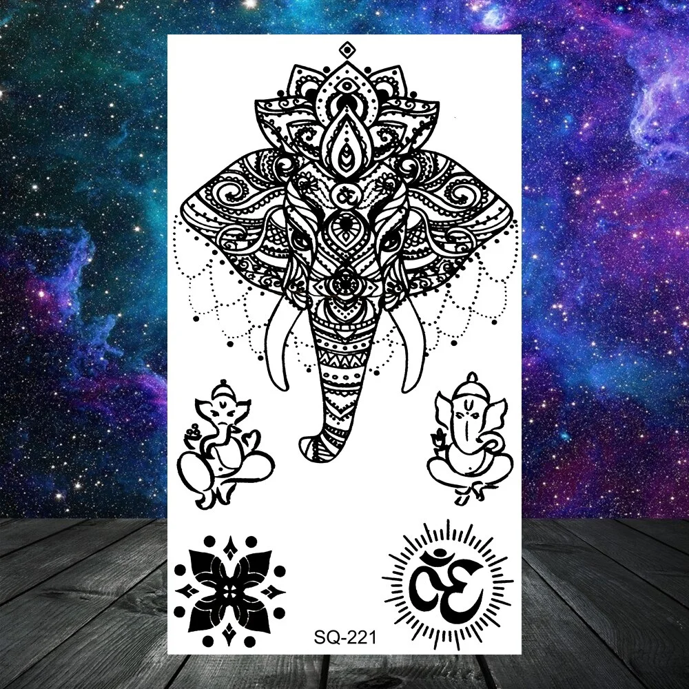 Sdrawing Seahorse Whale Temporary Tattoos For Women Men Cross Anchor Skeleton Thorns Elephant Fake Tattoo Fashion Tatoos Paper