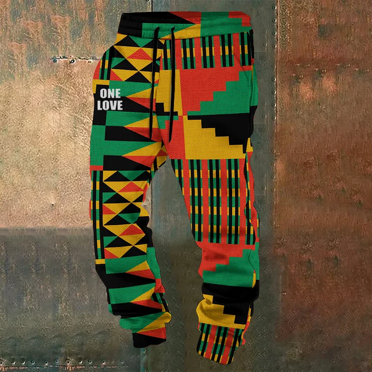 VChics Men's Reggae One Love Ethnic Geometry Art Sweatpants
