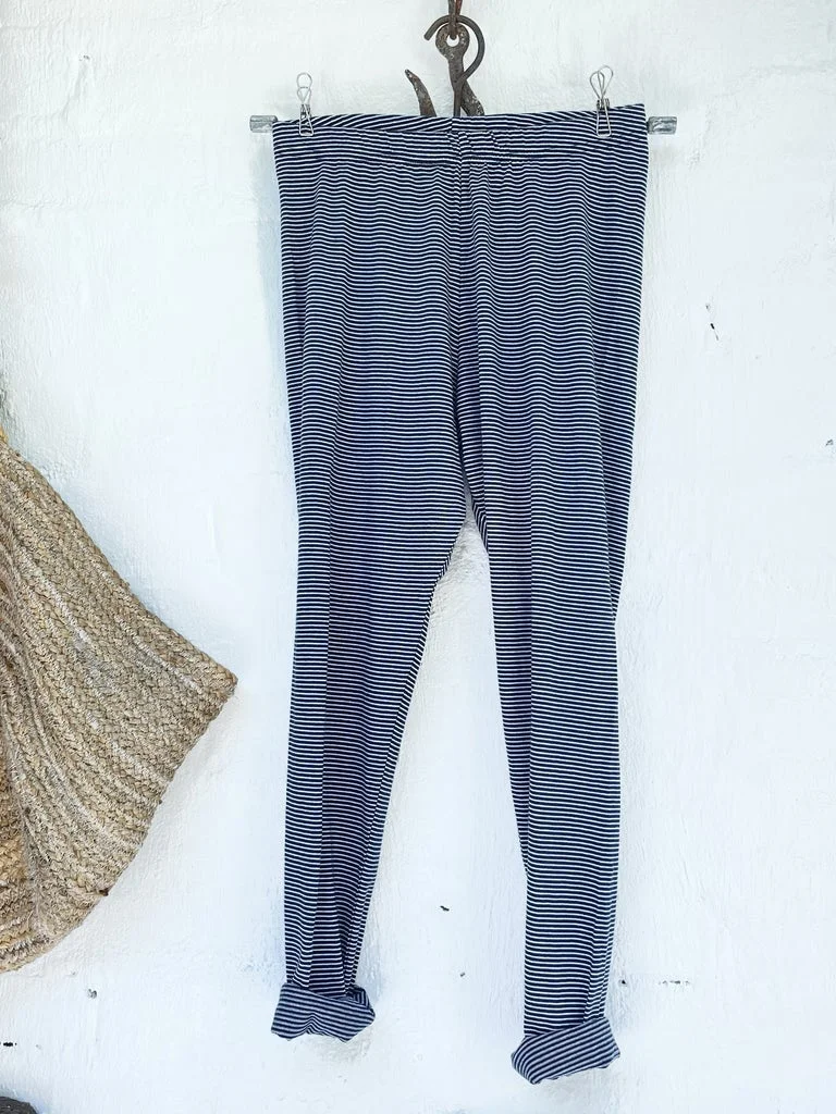 Womens Blue And White Stripe Casual Pant