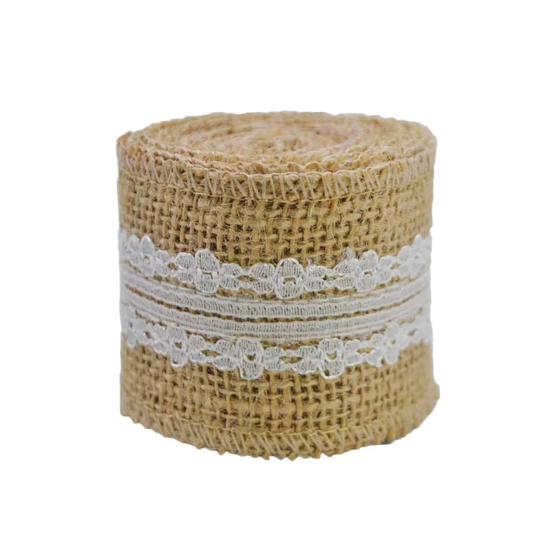 2M 5cm Natural Jute Burlap Ribbon Rustic Vintage Wedding Decor Hessian Lace Jute Roll Merry Christmas Party Supplies DIY