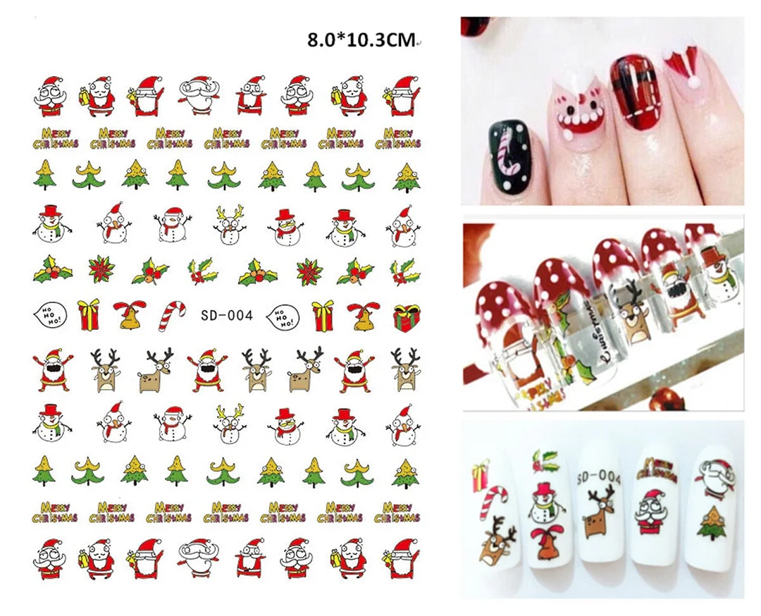 Merry Christmas 3D Nails Sticker Winter Cute Cartoon Sliders Snowflake Elk Xmas Tree Decal UV Gel Polisn Manicures Foils Decor-Nail Inspo