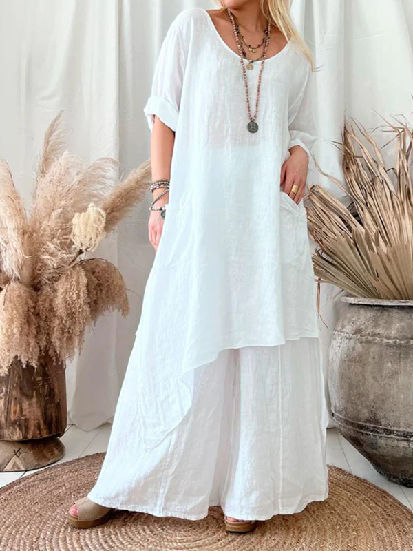 Loose Retro Casual Irregular Hem Maxi Dress