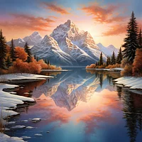 Snow-Covered Mountain Reflection - Diamond Painting