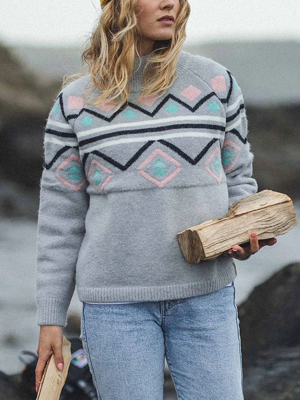 geometric color blocking outdoor warm women's sweater
