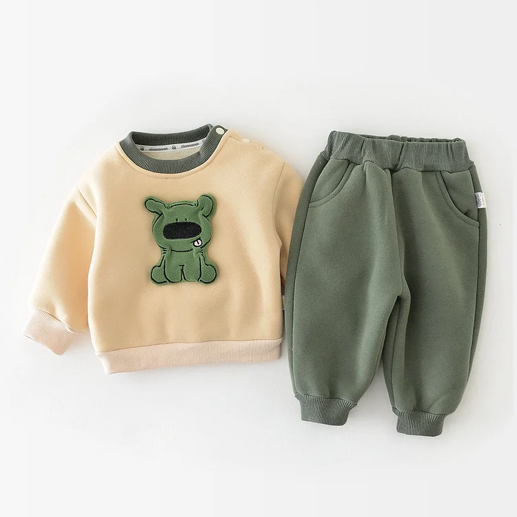 Baby Fleece Green Dog Sweatsuit 2 Pieces Set