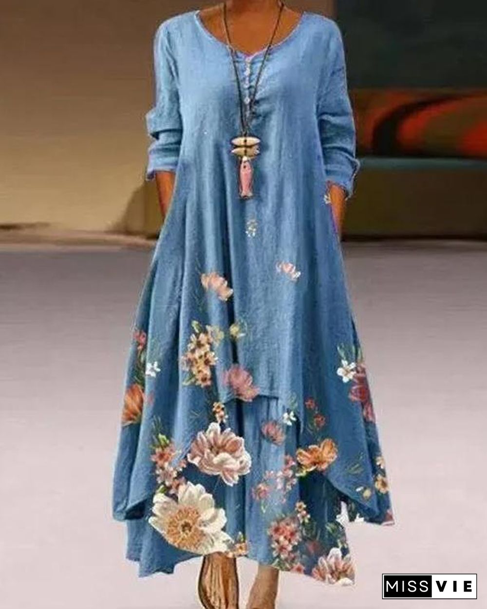 Irregular Swing Flower Maxi Dress