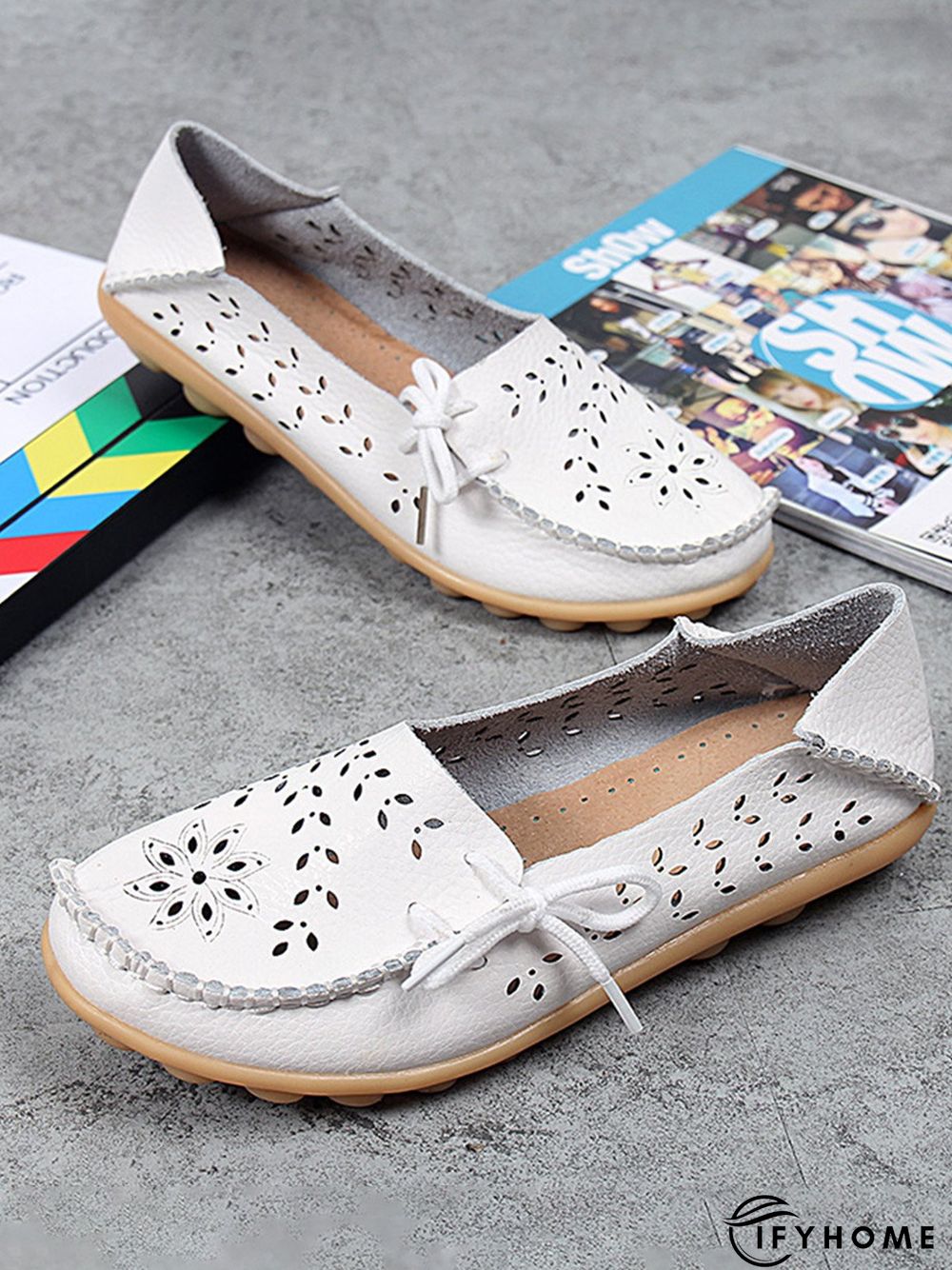 Cowhide Hollow Lace-up Portable Shoes | IFYHOME