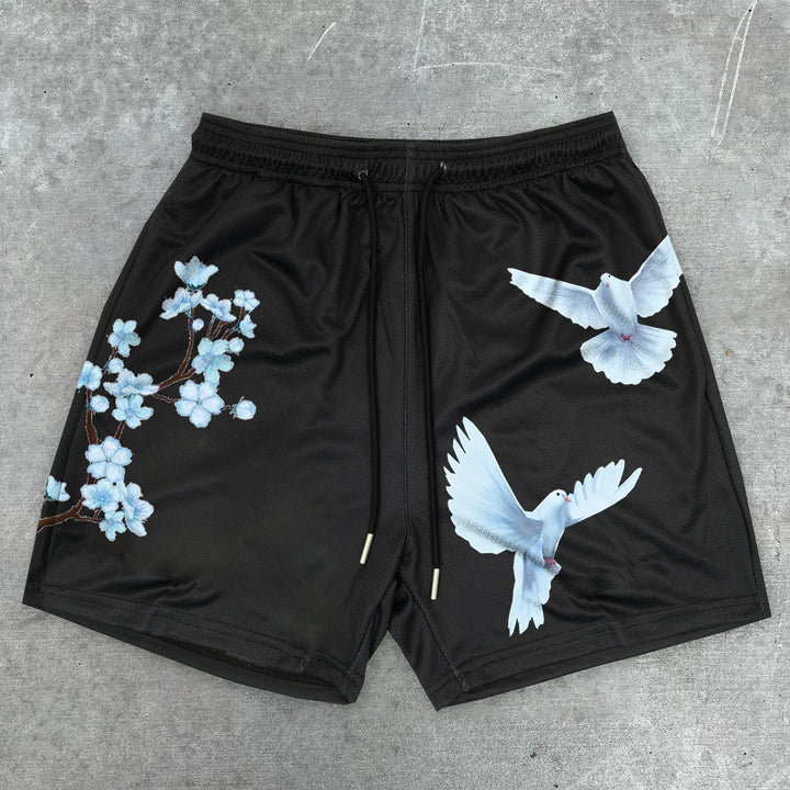 Sopula Cherry Blossom Dove Print Graphic Men's Mesh Shorts