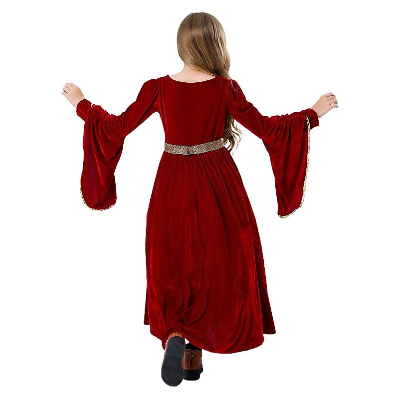 halloween cosplay medieval retro court aristocratic ball costume children's suede bell sleeve dress 2023 - US $27.99 –P5