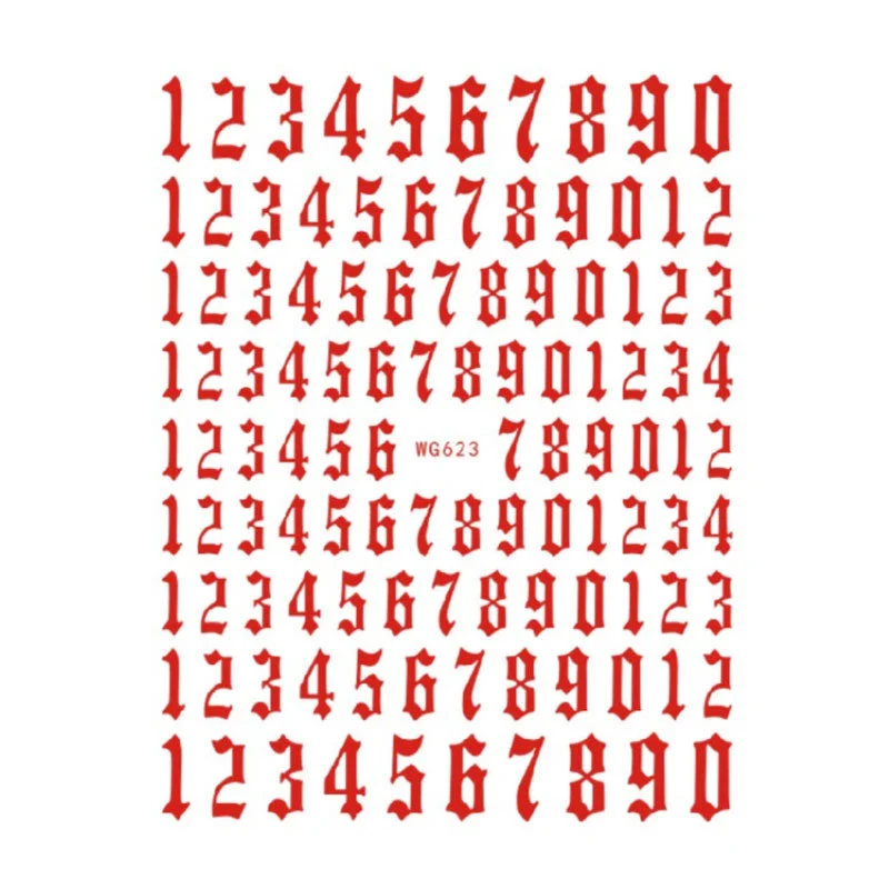 12-color Number Pattern Nail Sticker Decoration 3D Nail Art Stickers English Old Font Arabic Numeral Decals Designer Nail Foil