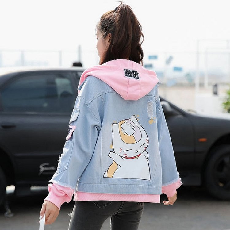 Fake Two-piece Hooded Denim Jacket Women Korean Loose Wild 2021 Autumn Winter New Chaqueta Mujer Hole Patch