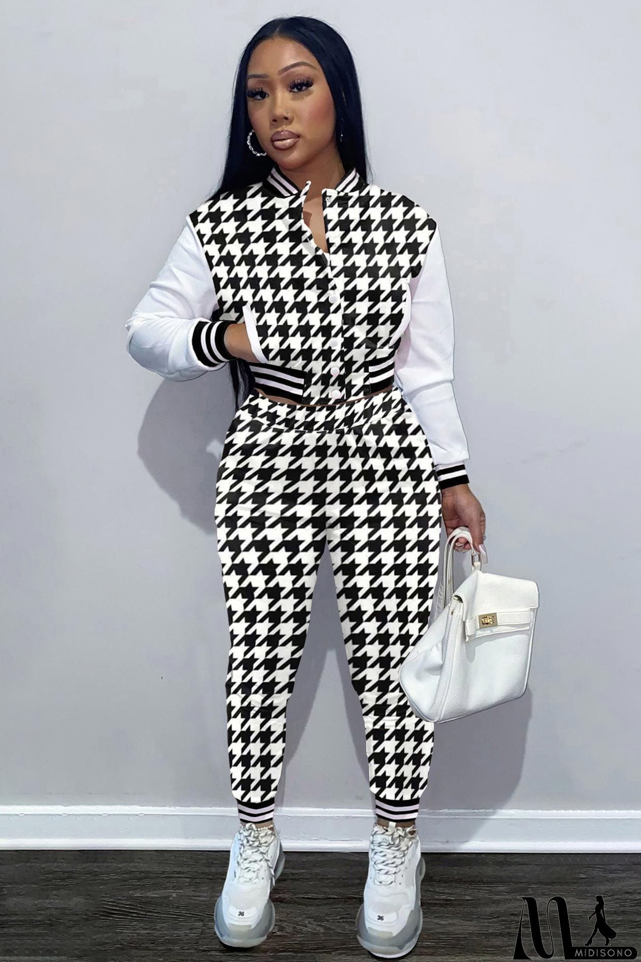 MidiSono - Printed Baseball Jacket Two-piece Pants Suits