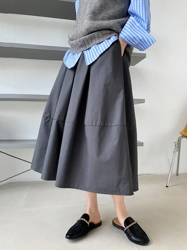 Stylish A-Line Elastics Solid Color Skirts