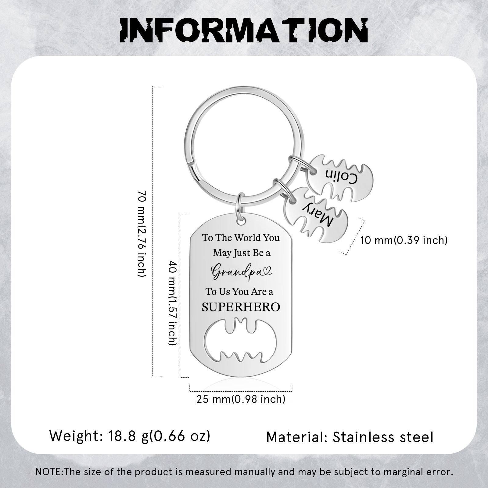 You Are A Superhero Keychain Personalised 2 Names Bat Keychain Engraved Gift for Dad/Grandpa/Grandad/Mom/Mum-Jessemade AU