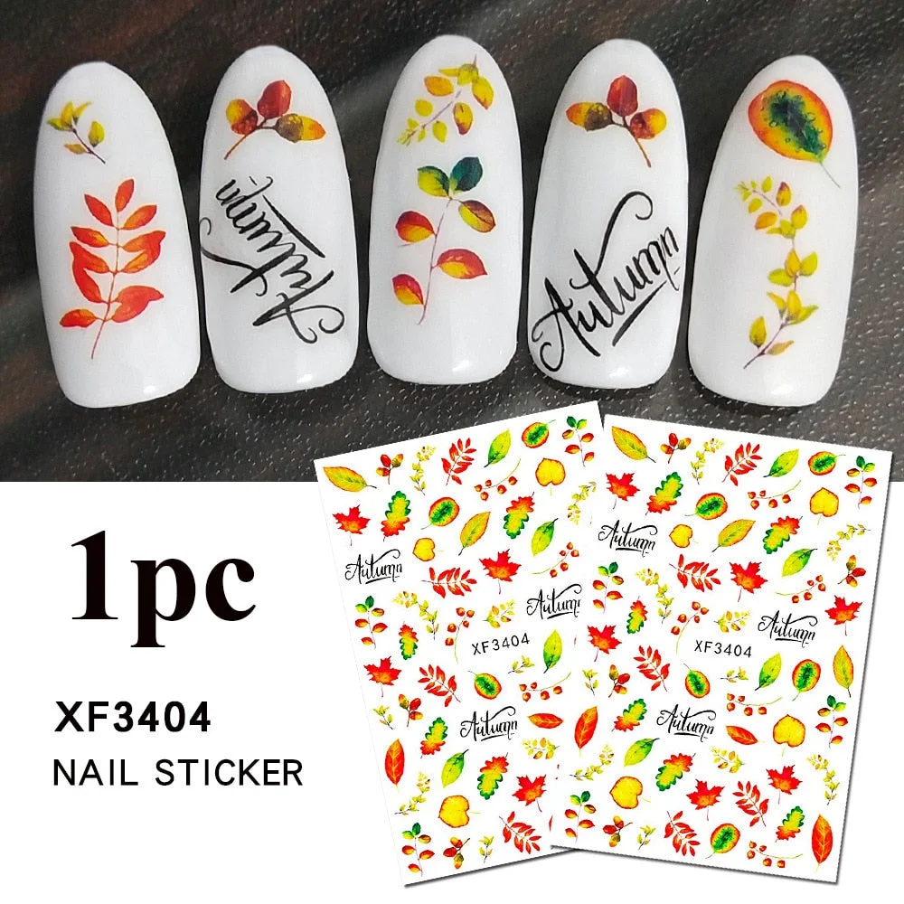 1PC Fall Leaf Flowers Line 3D Nail Sticker Mape Leaves Waves Pattern Decals Slider DIY Nail Art Decoration Wraps For Manicures-Nail Inspo
