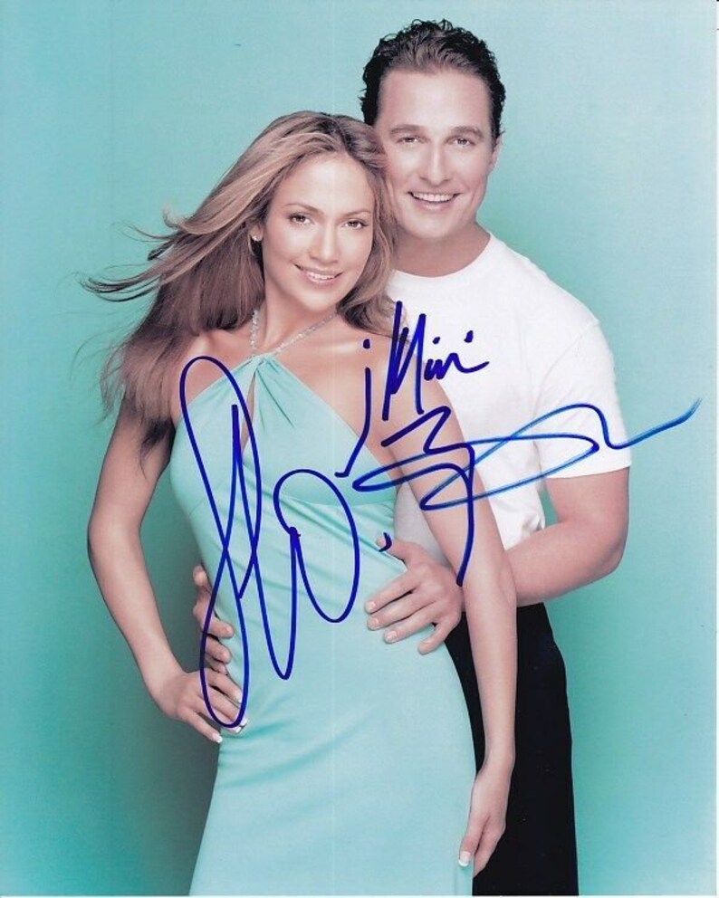 Jennifer lopez & matthew mcconaughey signed autograph the wedding planner Photo Poster painting