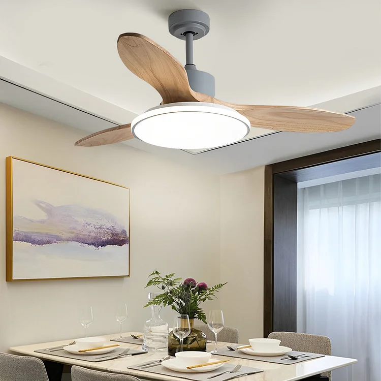 Wood Mute 3 Step Dimming LED Nordic Ceiling Fans Light with Remote Control - Appledas