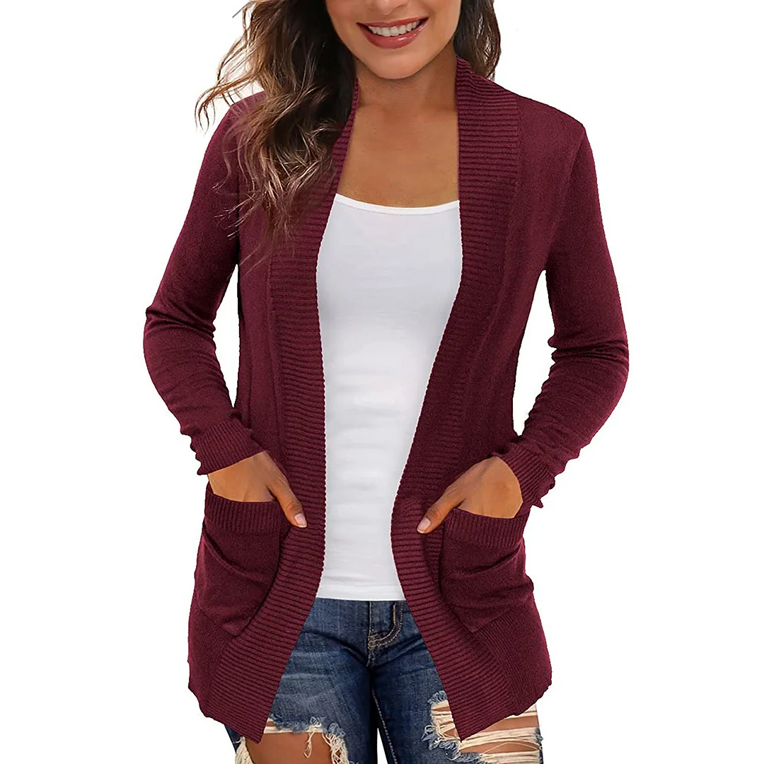 Athvotar Athvotar New Solid-Color Knitted Coat With Pocket Cardigan Jacket Street Trendy Sweater Fashion Top Woman