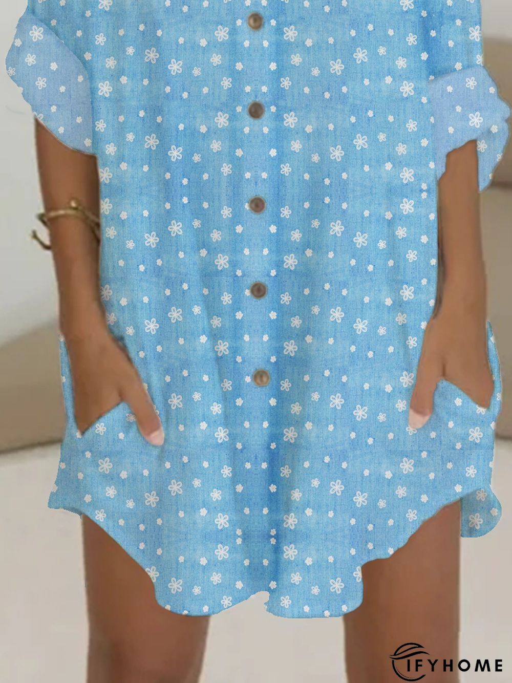 Floral Long Sleeve Stand Collar Shift Weaving Tunic Dress | IFYHOME