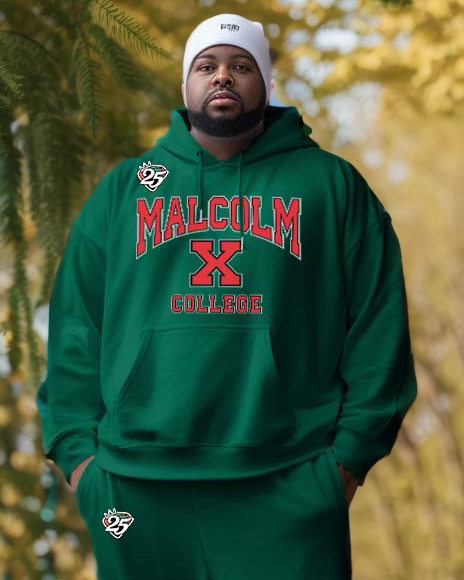 Men's Plus Size Malcolm X College Hoodie and Sweatpants Two Piece Set