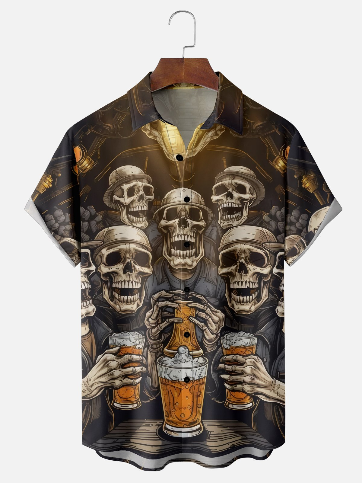 Moisture-wicking Oktoberfest Skeleton Beer Carnival Chest Pocket Casual Shirt PLUSCLOTHESMAN